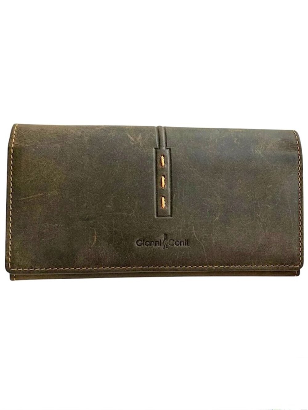 GIANNI CONTI Nubuck Leather Wallet Bi-Fold Logo Italy Designer Dark Brown